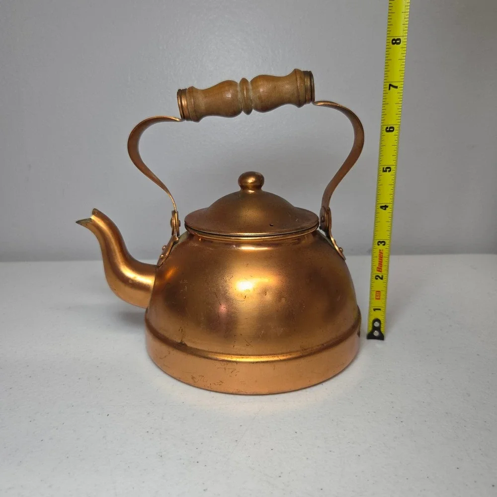 Portugal‎ Copper Teapot Vintage Tea Kettle with Wooden Handle Retro Rustic